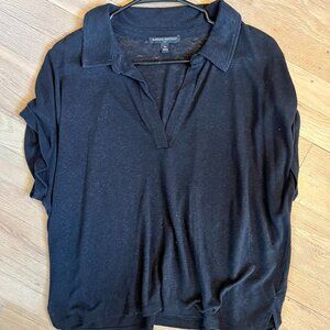 Banana Republic Linen short Sleeve V Neck Black Shirt Womens XL